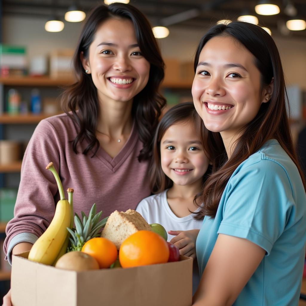  A family receiving groceries at a Hendricks County food pantry