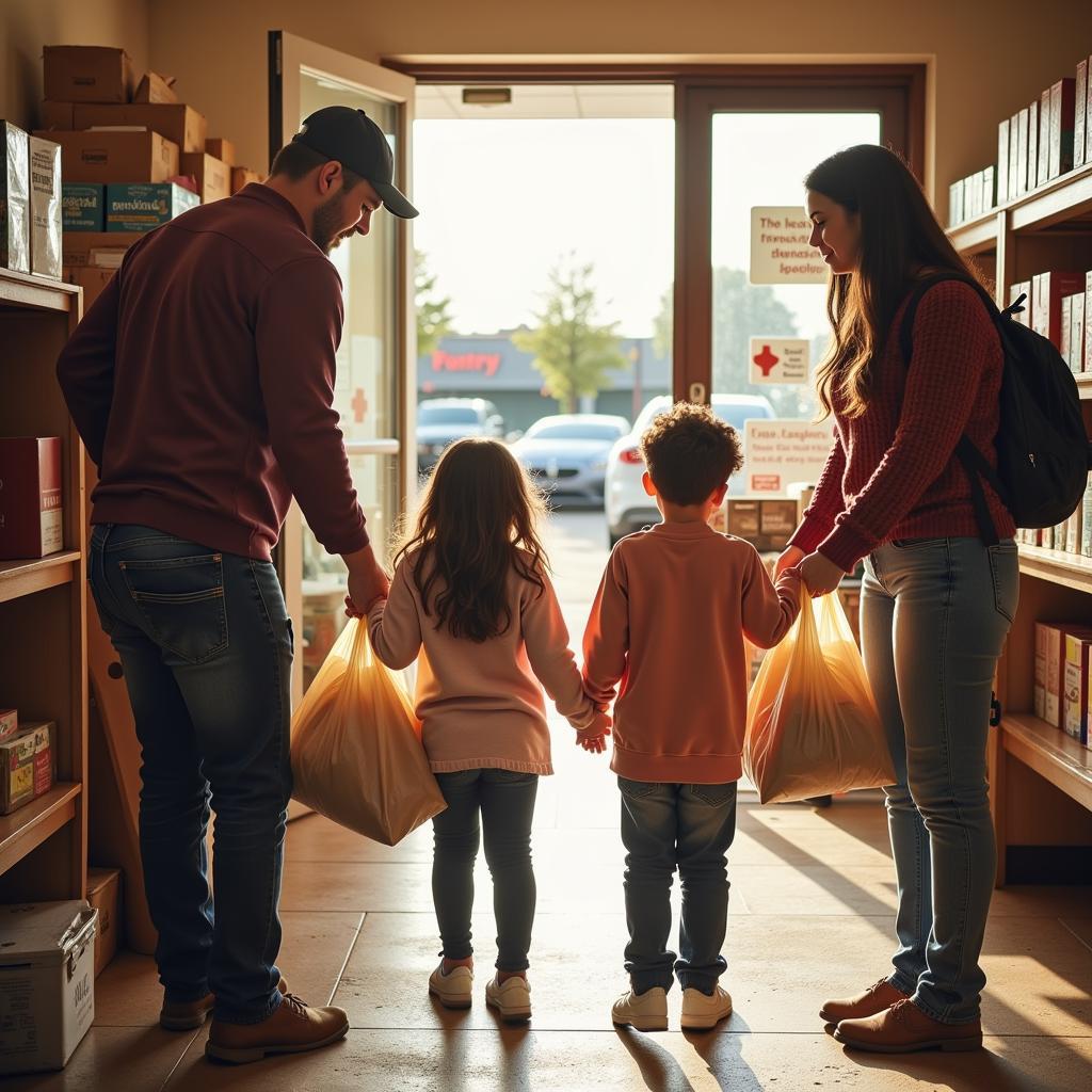 A family receives groceries at a local food pantry