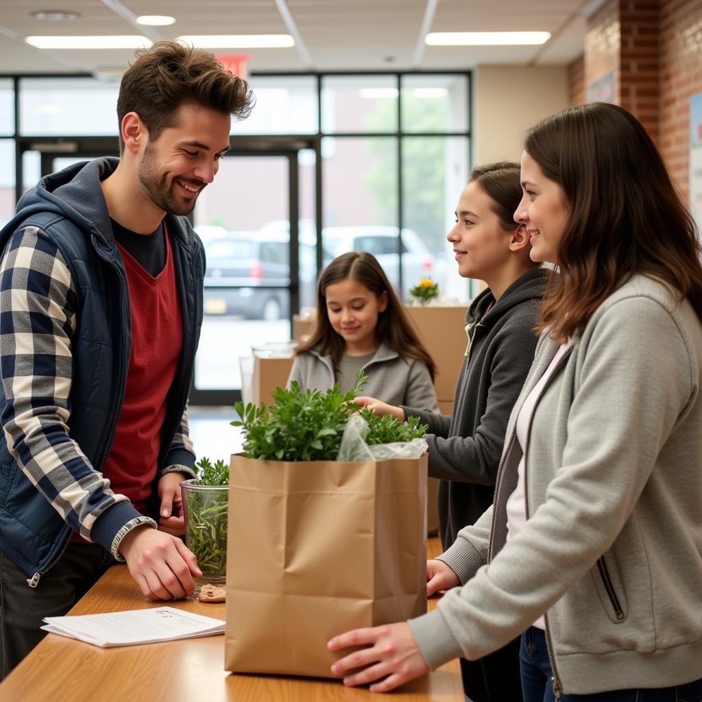 Family being welcomed at the Danvers Food Pantry