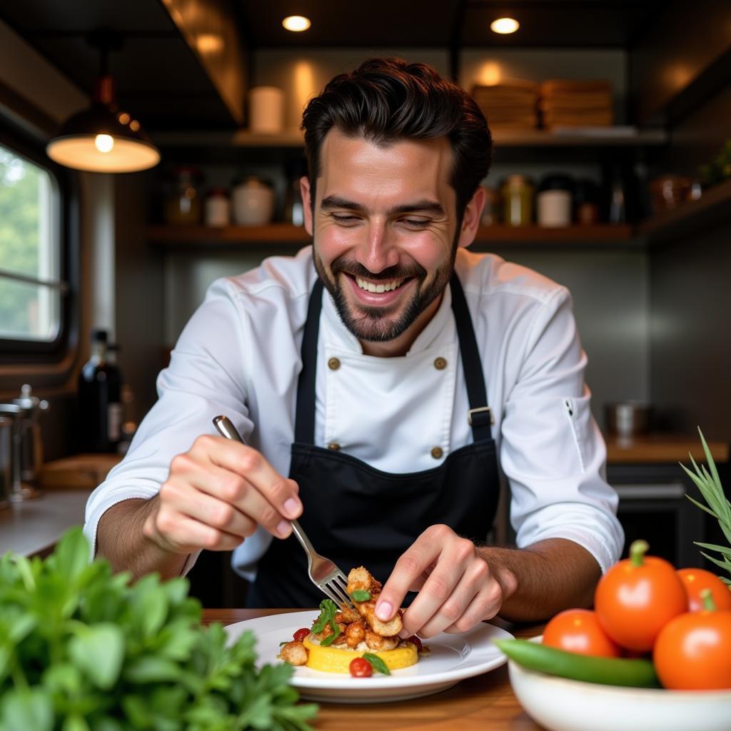 Chef Preparing Food in Food Truck