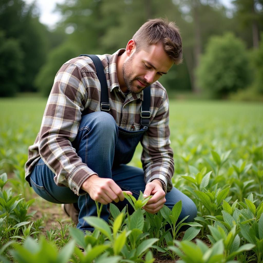 Farmer inspecting a food plot