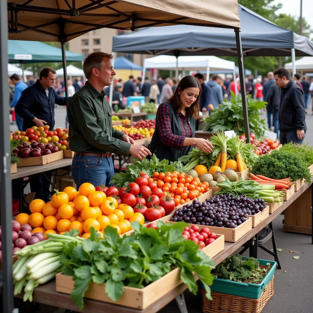 Farmers market displaying a variety of fresh produce