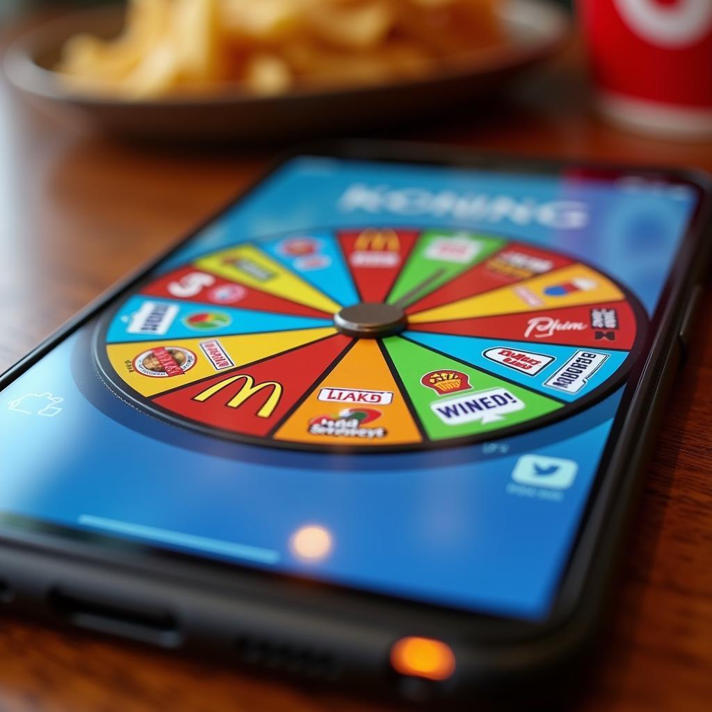 Digital fast food spinning wheel on a phone screen