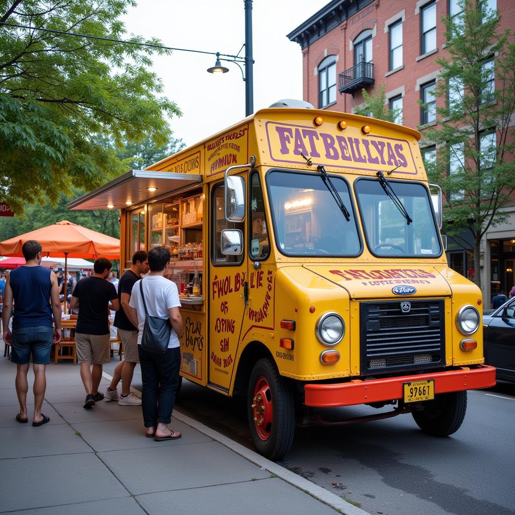 Fat Belly Food Truck parked at a vibrant street food market