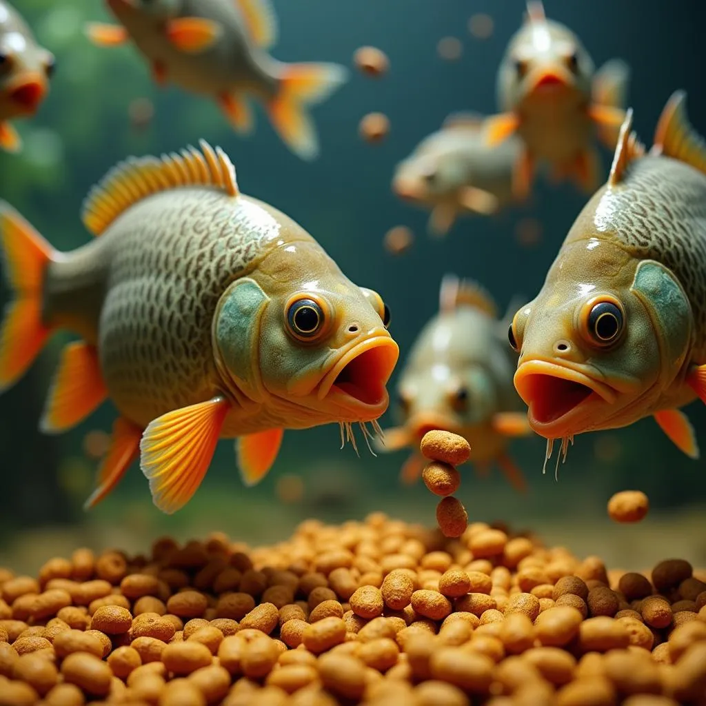 Feeder fish consuming pellets