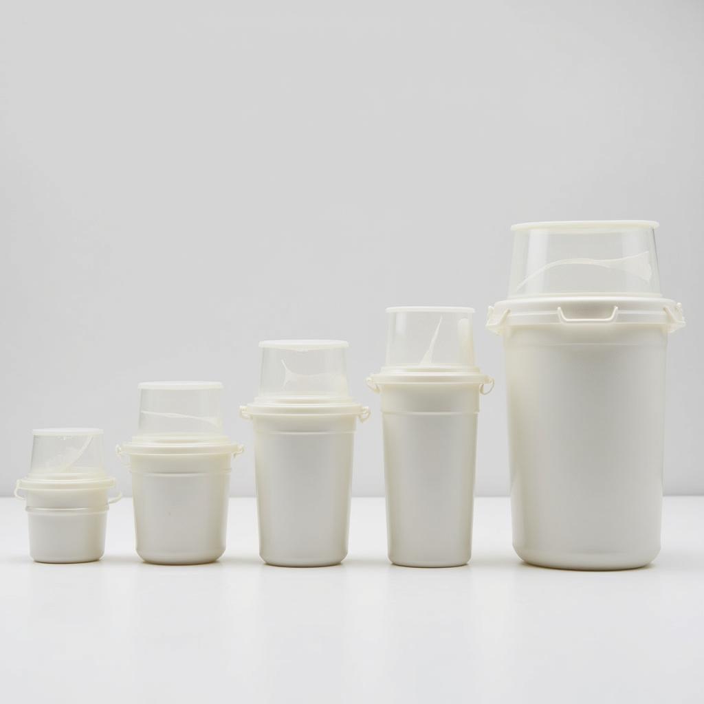 Different sizes of Felli pet food containers lined up