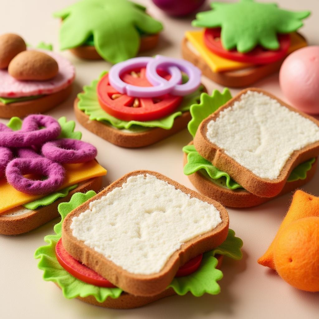 Diverse Felt Food Sandwich Set for Educational Play