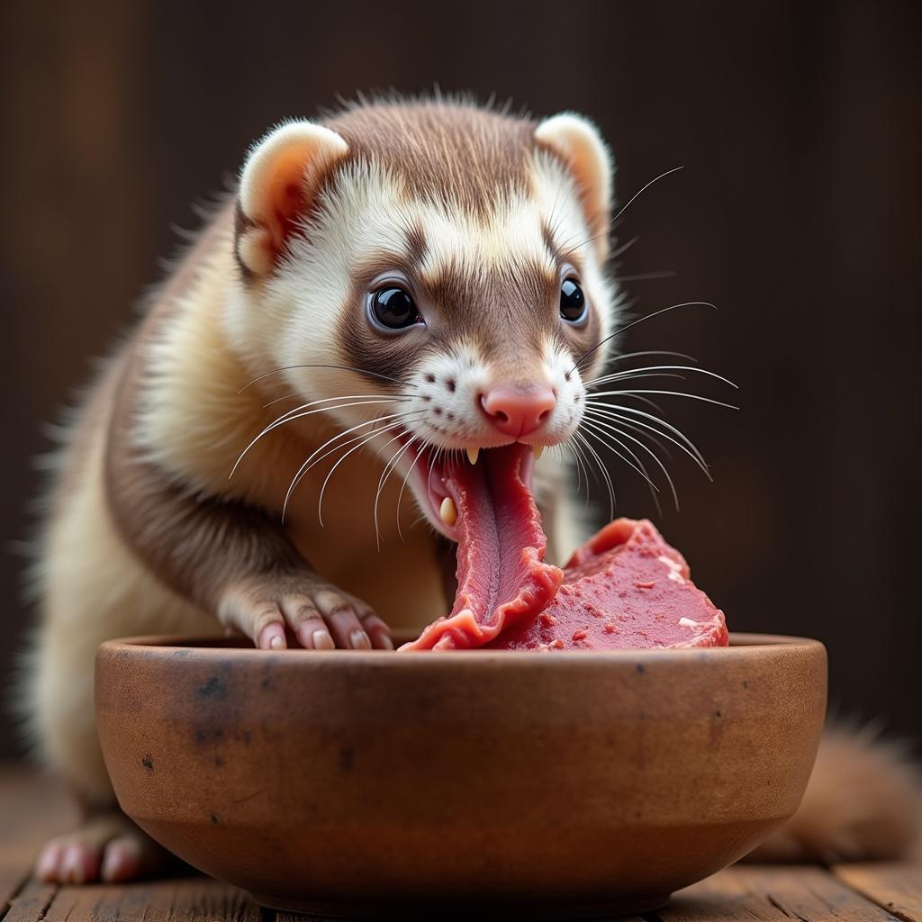 Ferret Enjoying Raw Meat