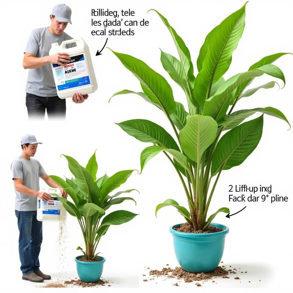 Close-up of a person fertilizing a Great White Shark plant with liquid fertilizer.