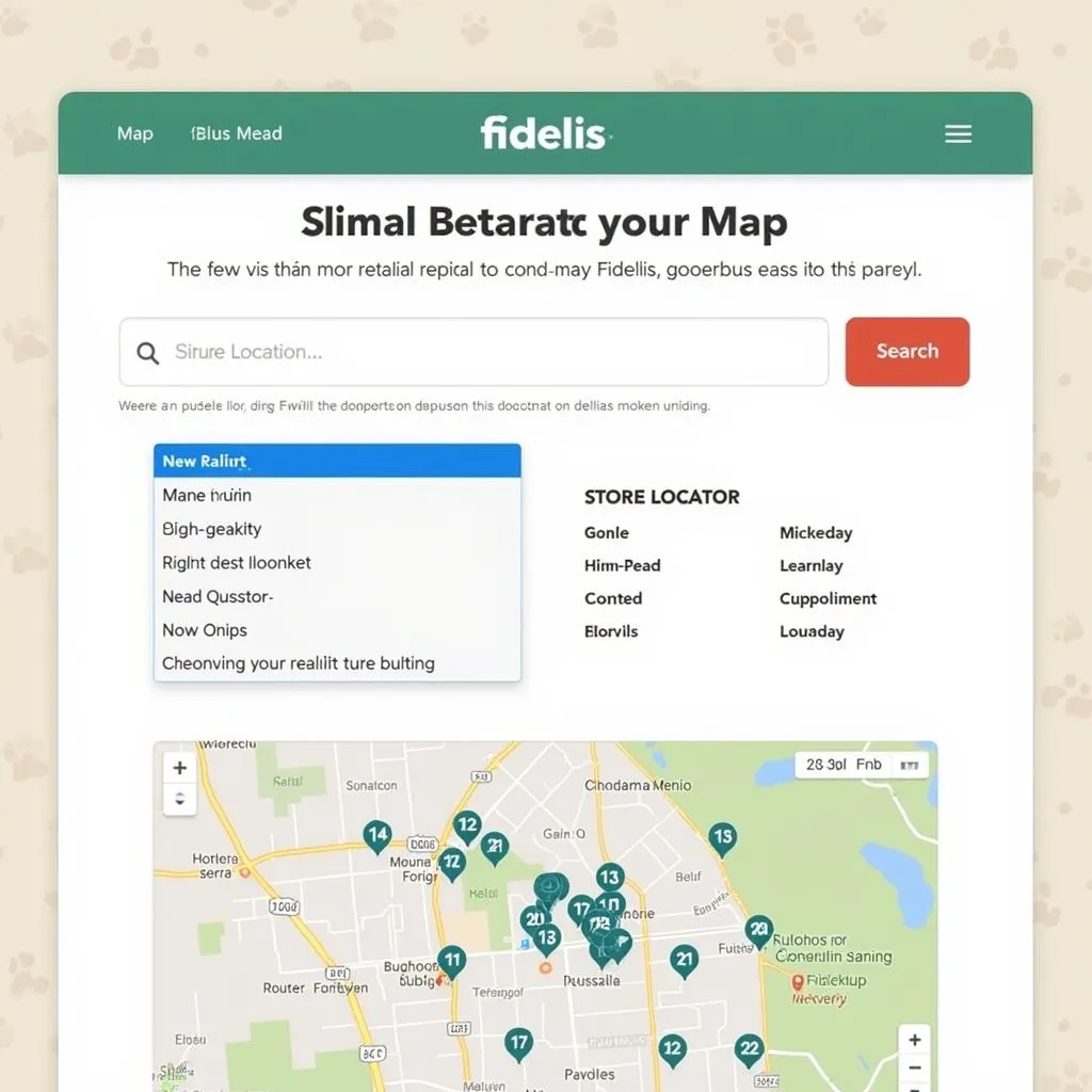 Screenshot of Fidelis website's store locator page