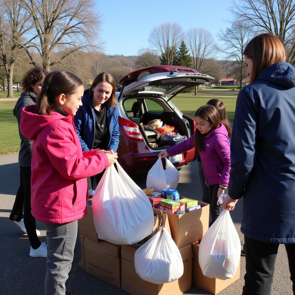 Community members participate in a food drive for a Fife food bank