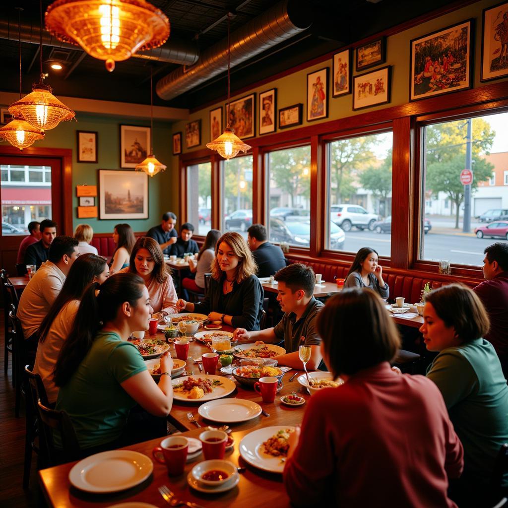 The warm and inviting interior of a Filipino restaurant in Pittsburgh