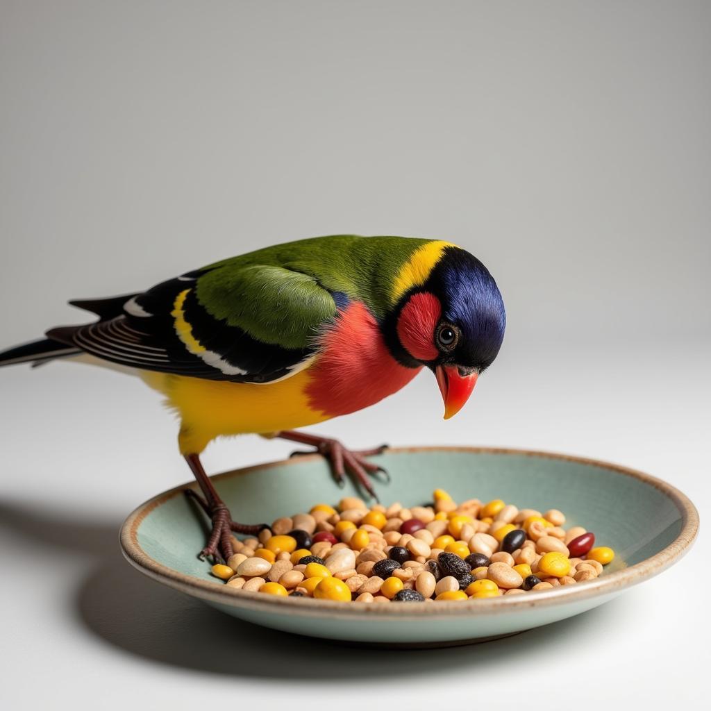 Finch Feeding on Seed Mix