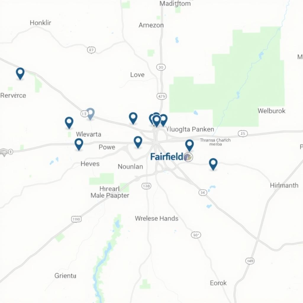 Map showing locations of food pantries in Fairfield Ohio