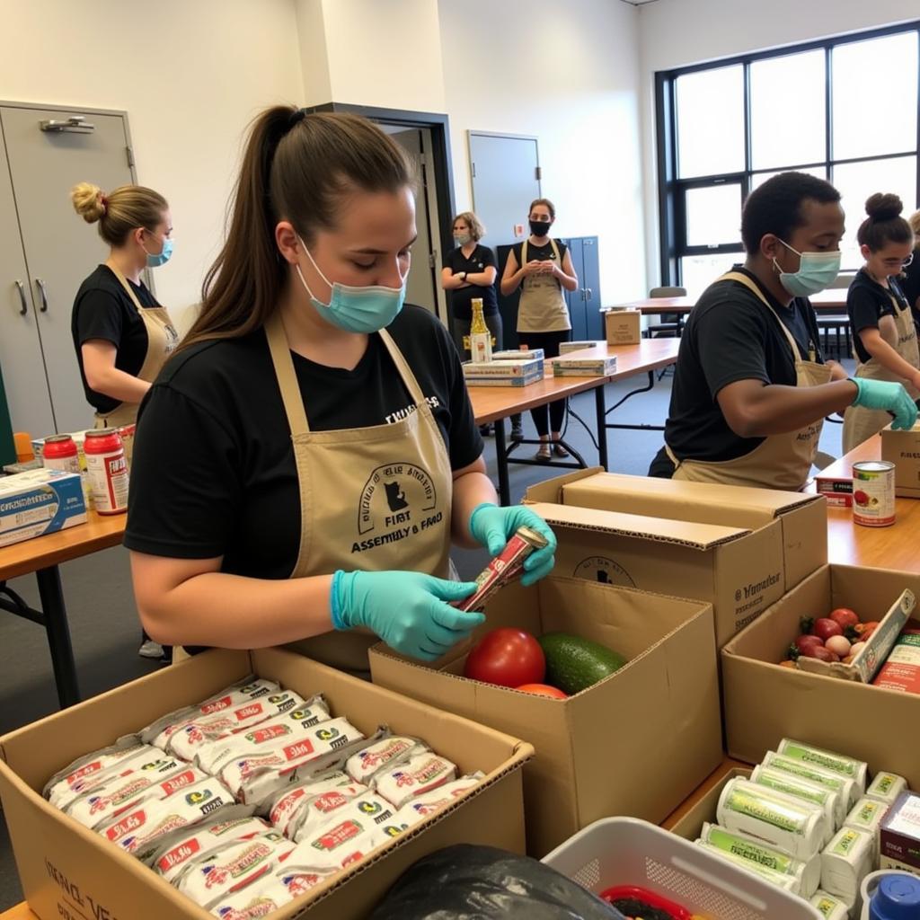 Volunteers Sorting Food at the First Assembly of God Food Bank