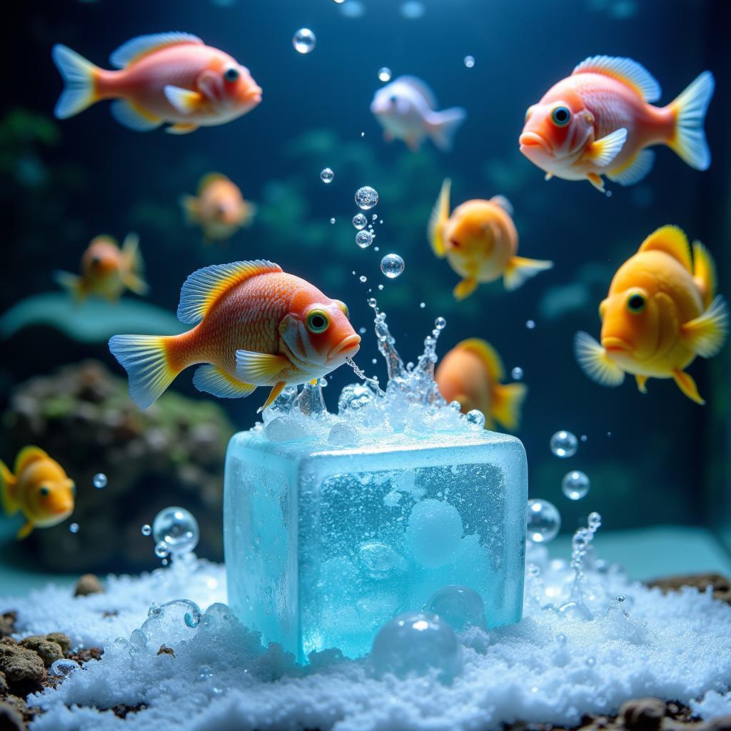 Fish Enjoying Frozen Food Cube