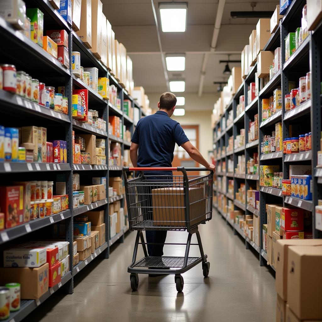 Client choosing food at Fitchburg food pantry