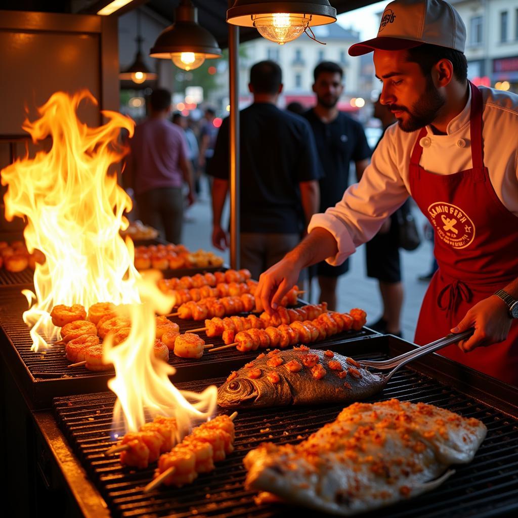 Flaming Fish Food Truck Grilling Seafood