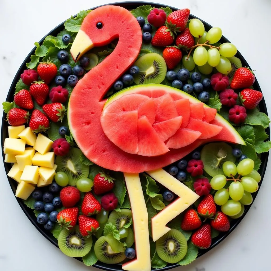 Flamingo-shaped fruit platter