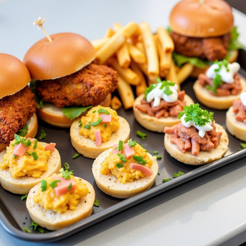 A selection of Flavor Wagon's most popular dishes, beautifully arranged on a tray.