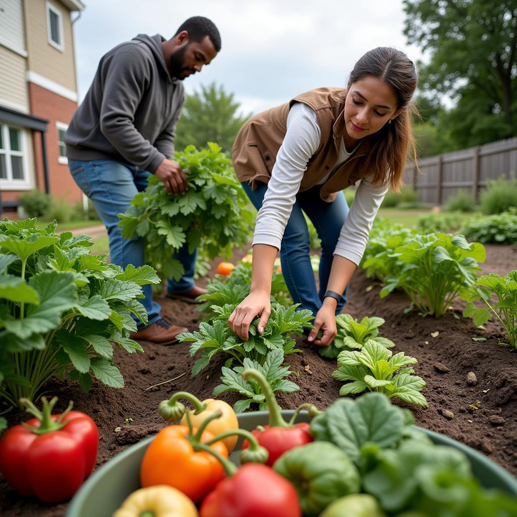 Community members tending to a garden in Flint