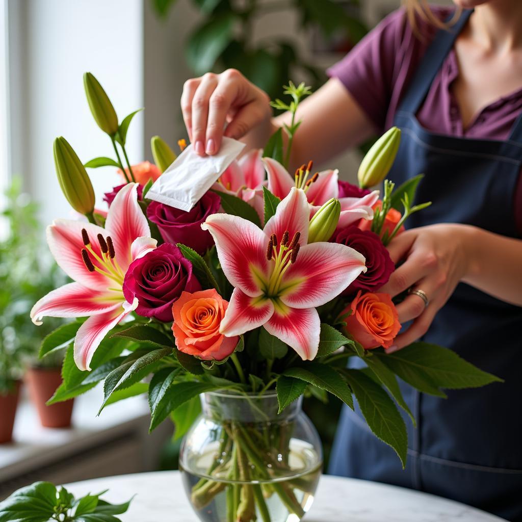 Florist Arranging Flowers with Care