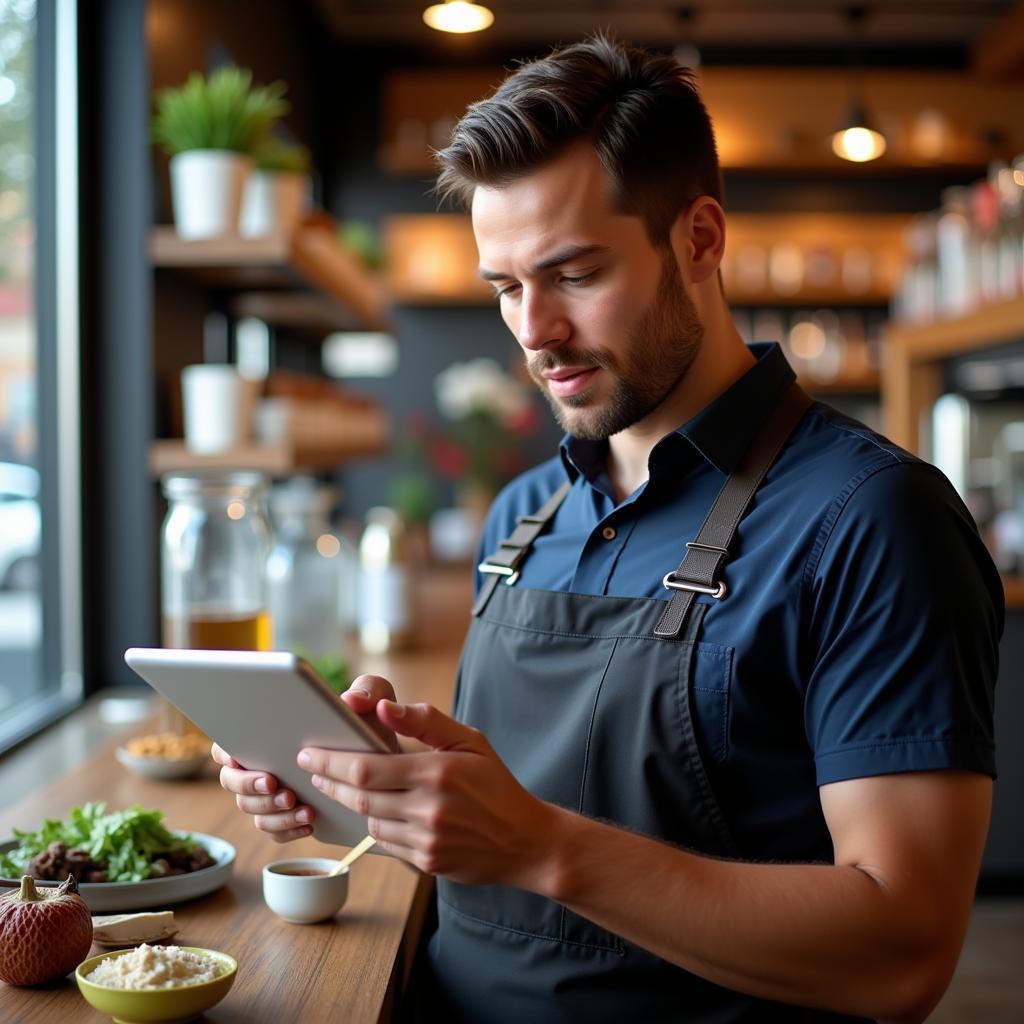 Food & Beverage Manager Using a Tablet