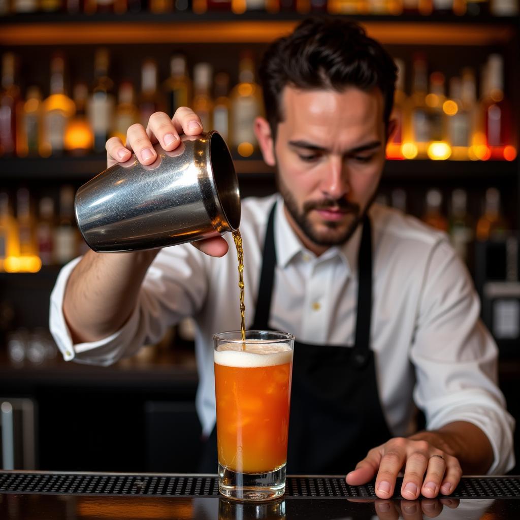 A skilled bartender expertly crafts a cocktail