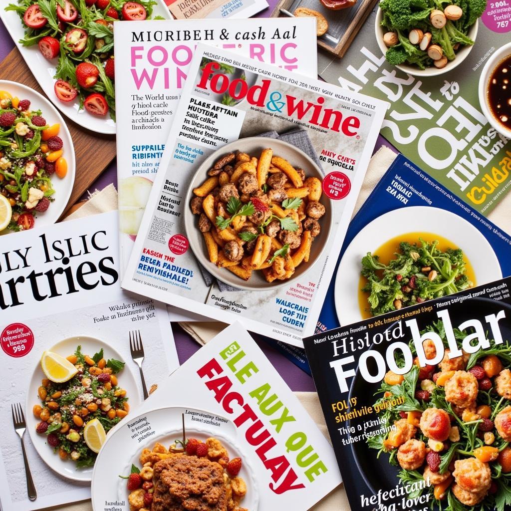 A spread of food and wine magazines showcasing vibrant photography and engaging content.