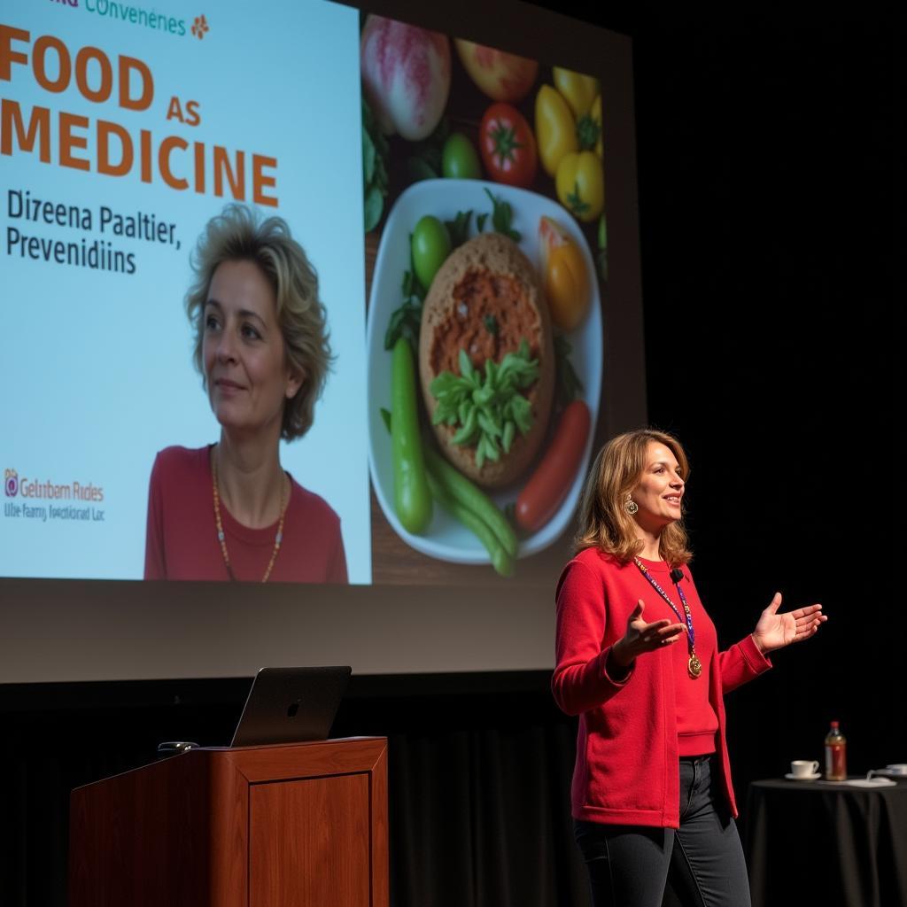 A keynote speaker presenting groundbreaking research at the Food as Medicine Conference 2024