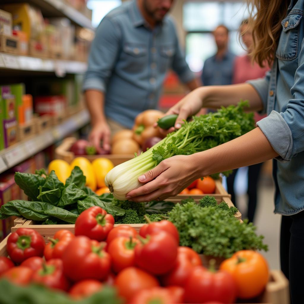 A food bank client selecting fresh produce in Panama City