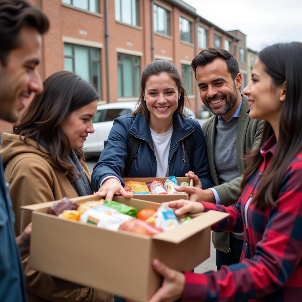 Food Bank Distribution: Community Members Receiving Food Assistance