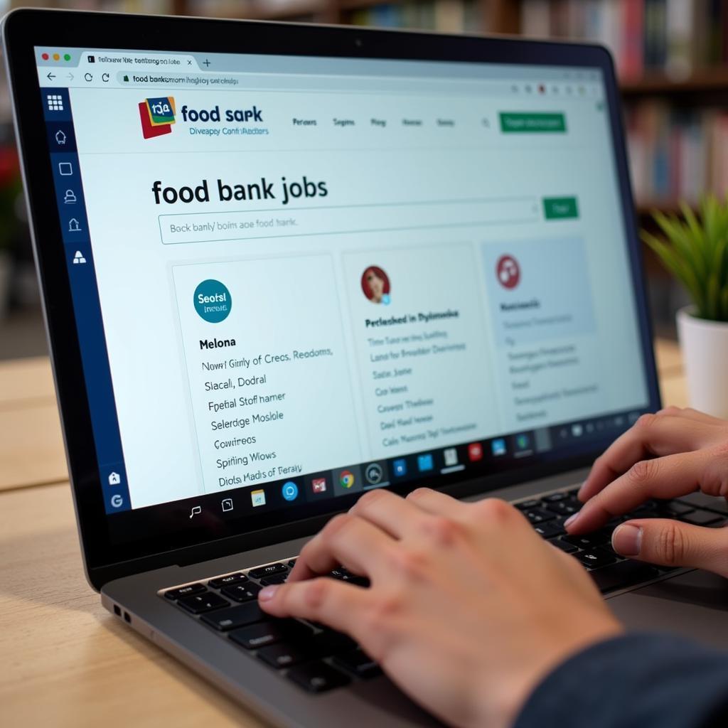 Person using a laptop to search for food bank jobs online