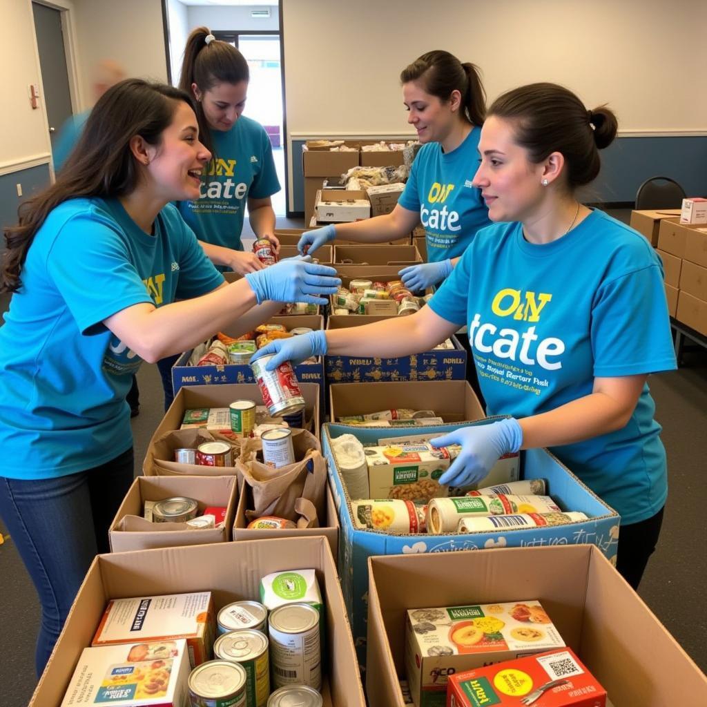 Volunteers sort food donations at a Newnan food bank