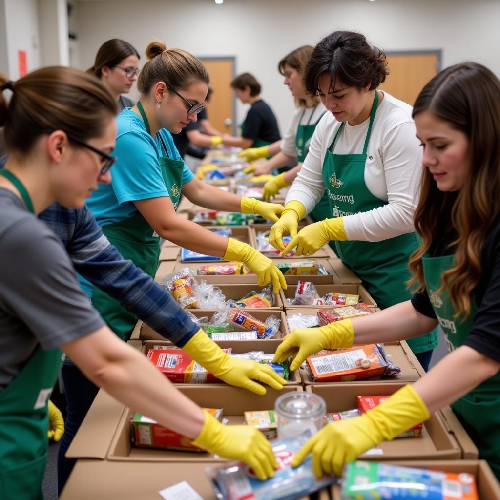 Volunteers Sorting Food Donations at a Chesterfield Food Bank 