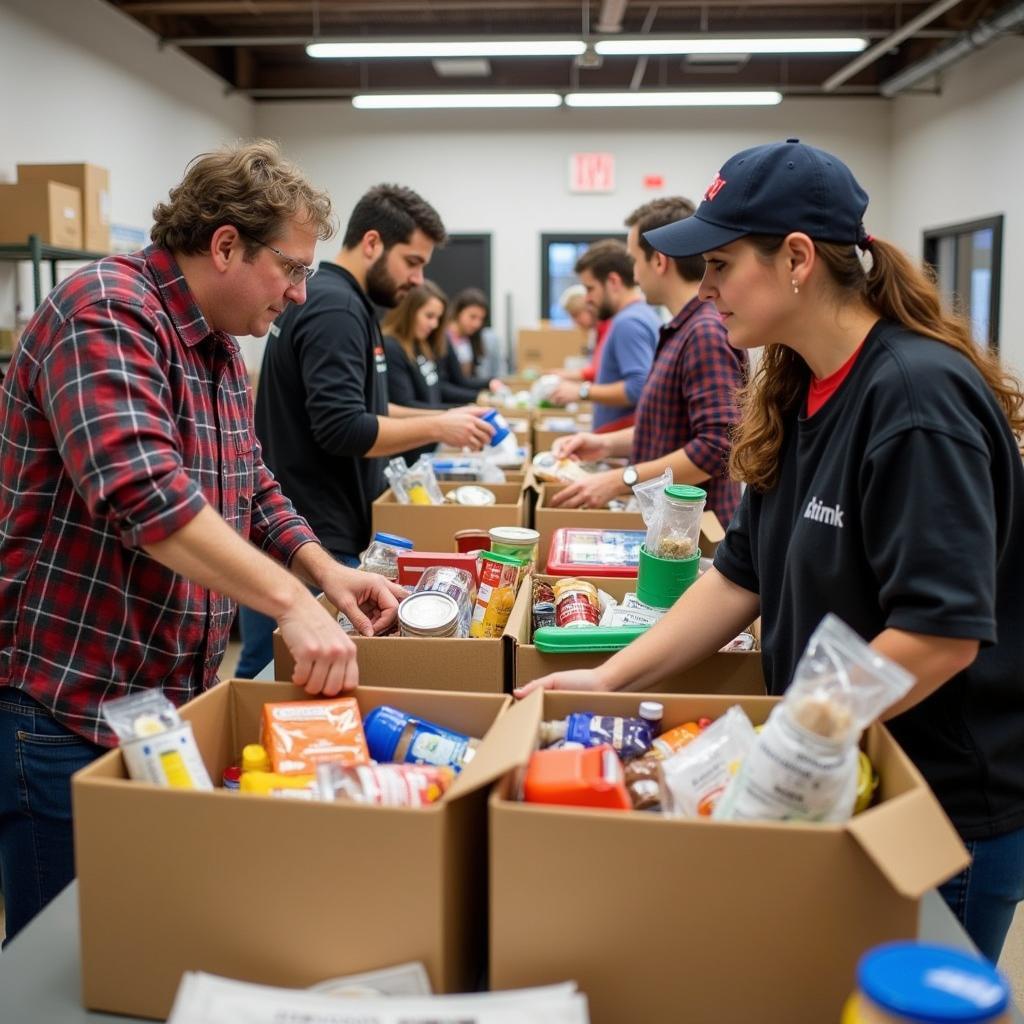 Food Bank Volunteers Sorting Donated Food Items