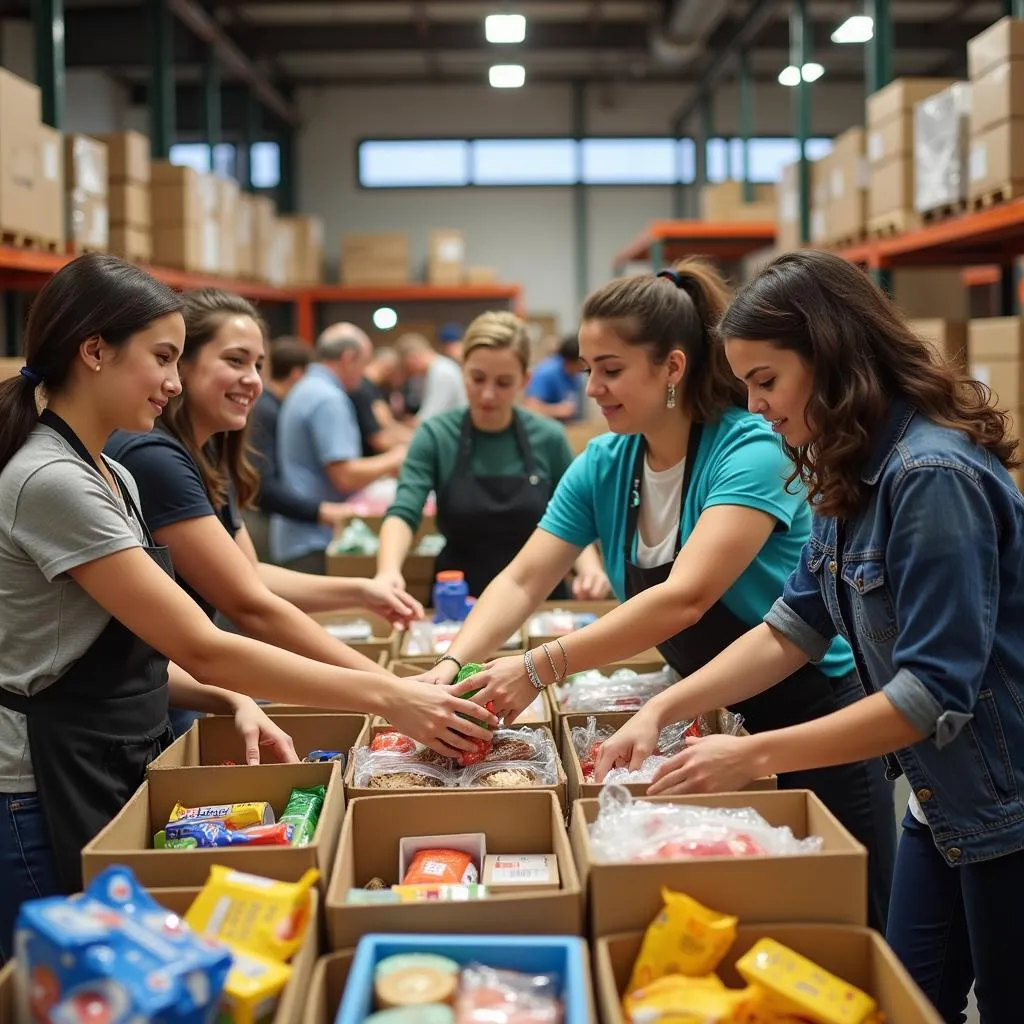 Volunteers sort food donations at a Vineland food bank