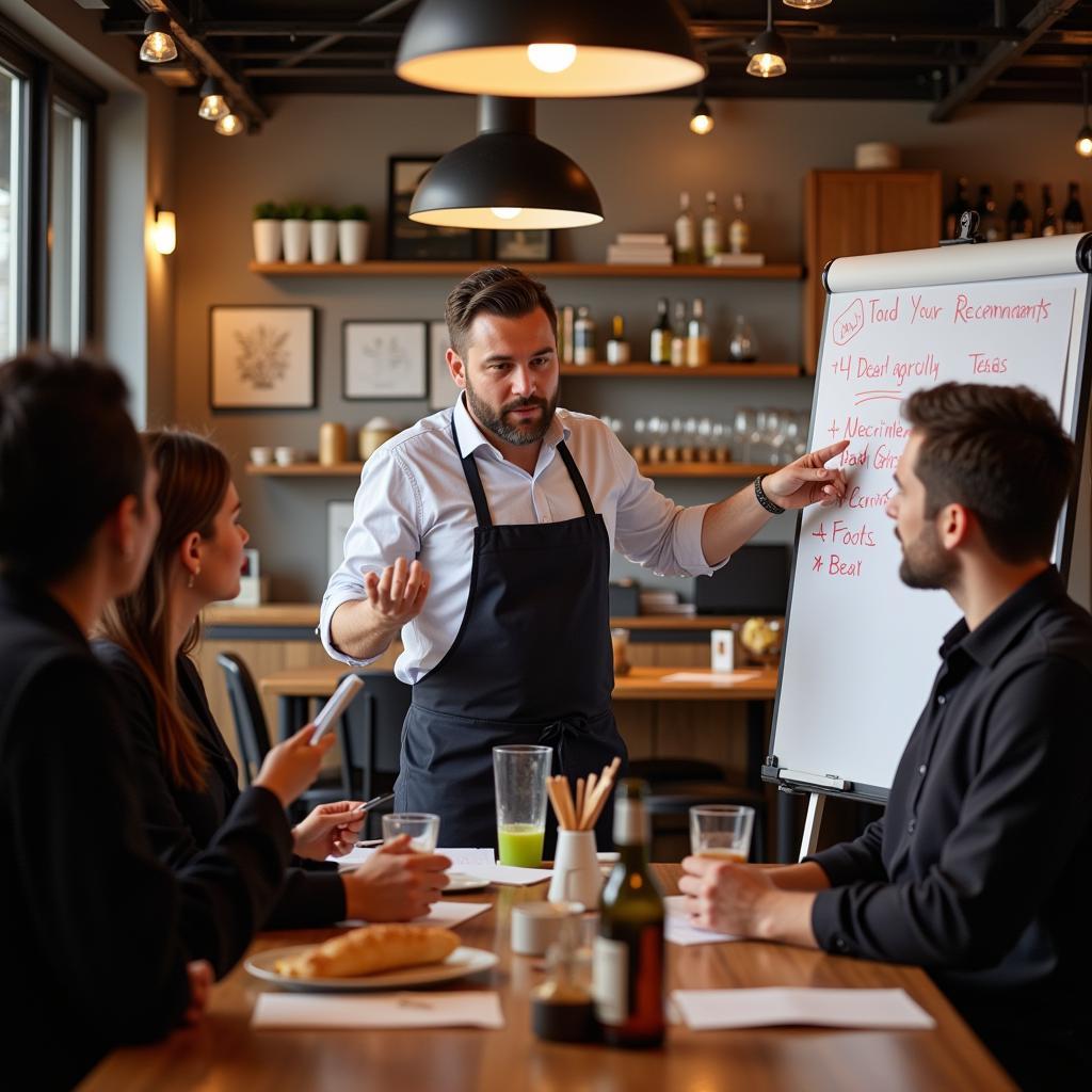 Food & Beverage Manager Leading a Team Meeting