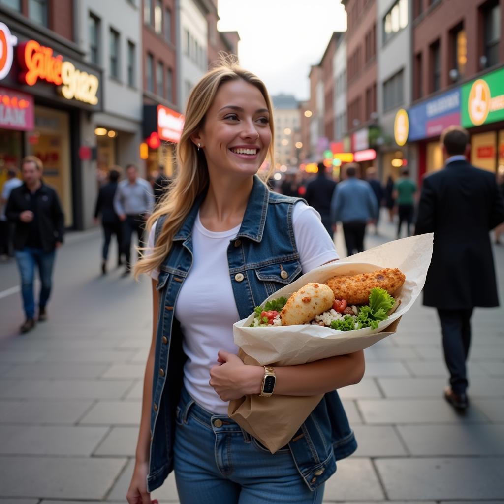 Enjoying a Food Cart Wrap