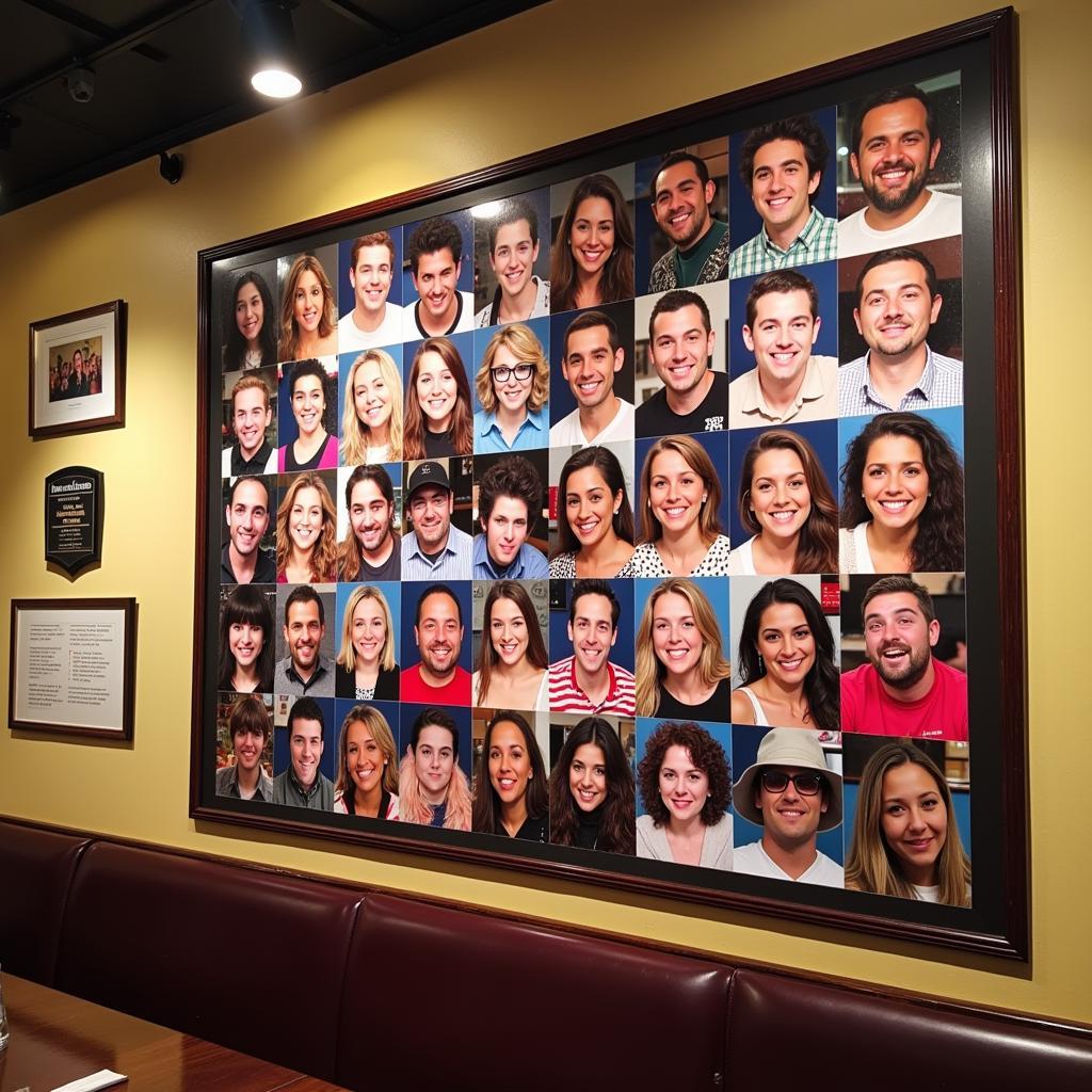 Restaurant wall with photos of food challenge winners