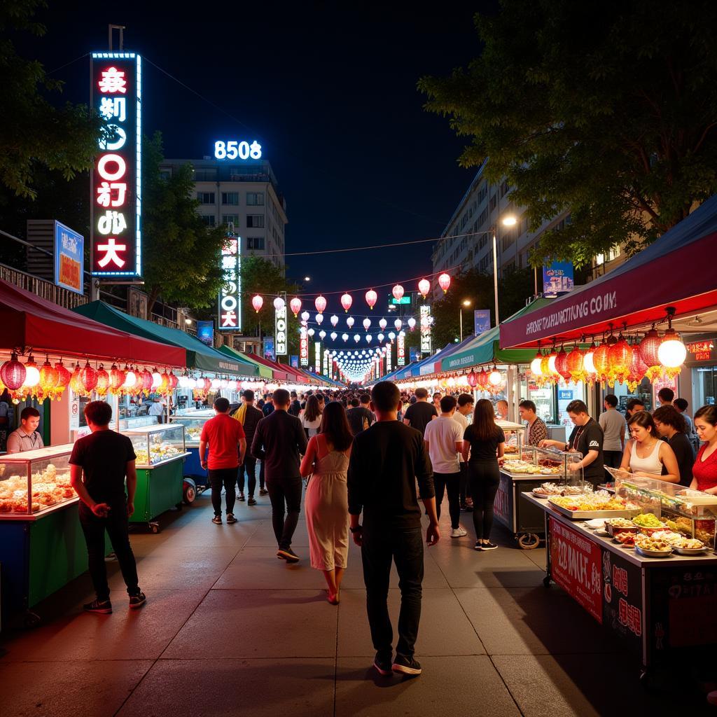 The bustling night market at Food City 667