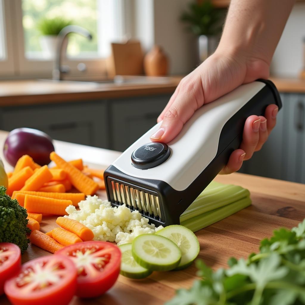 Food clipper slicing vegetables