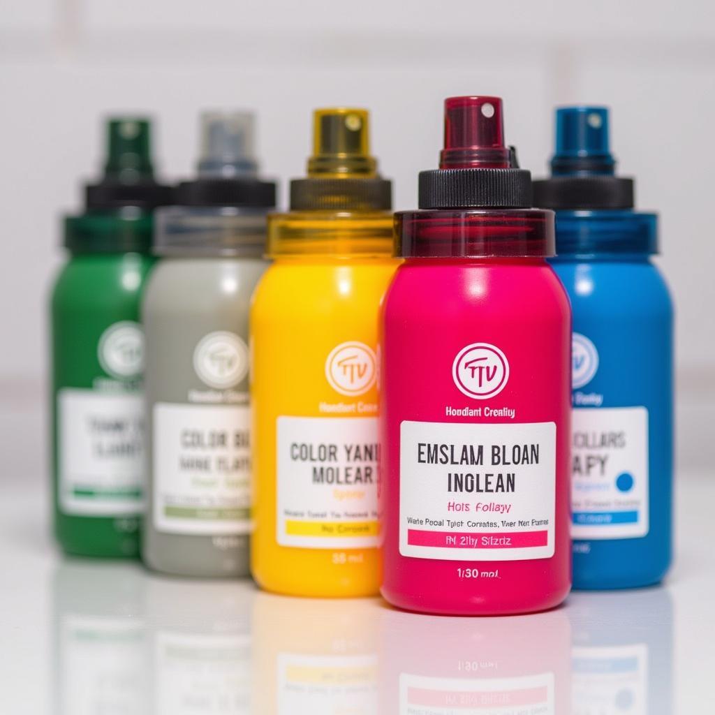 An assortment of vibrant food color sprays.