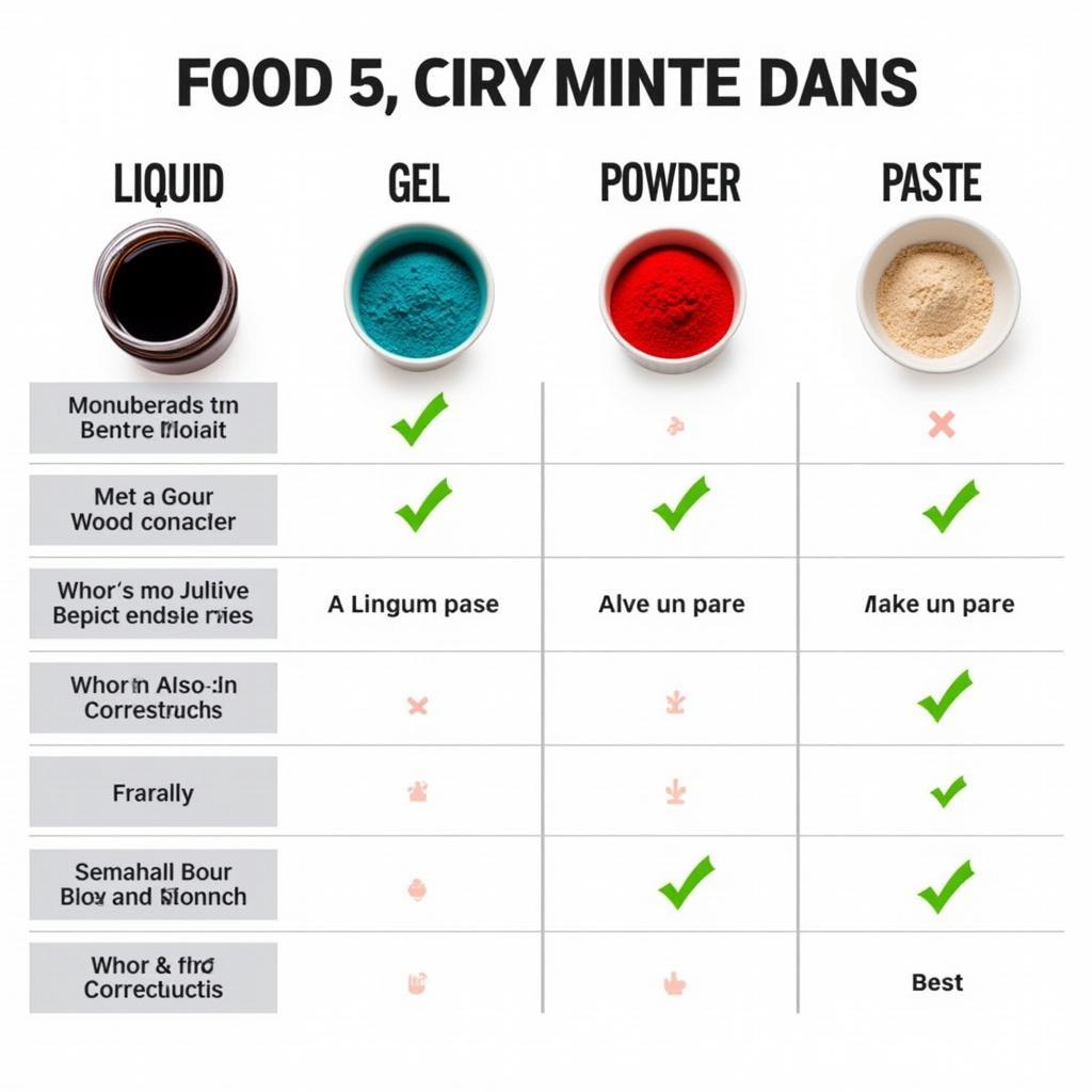 Chart comparing different types of food coloring