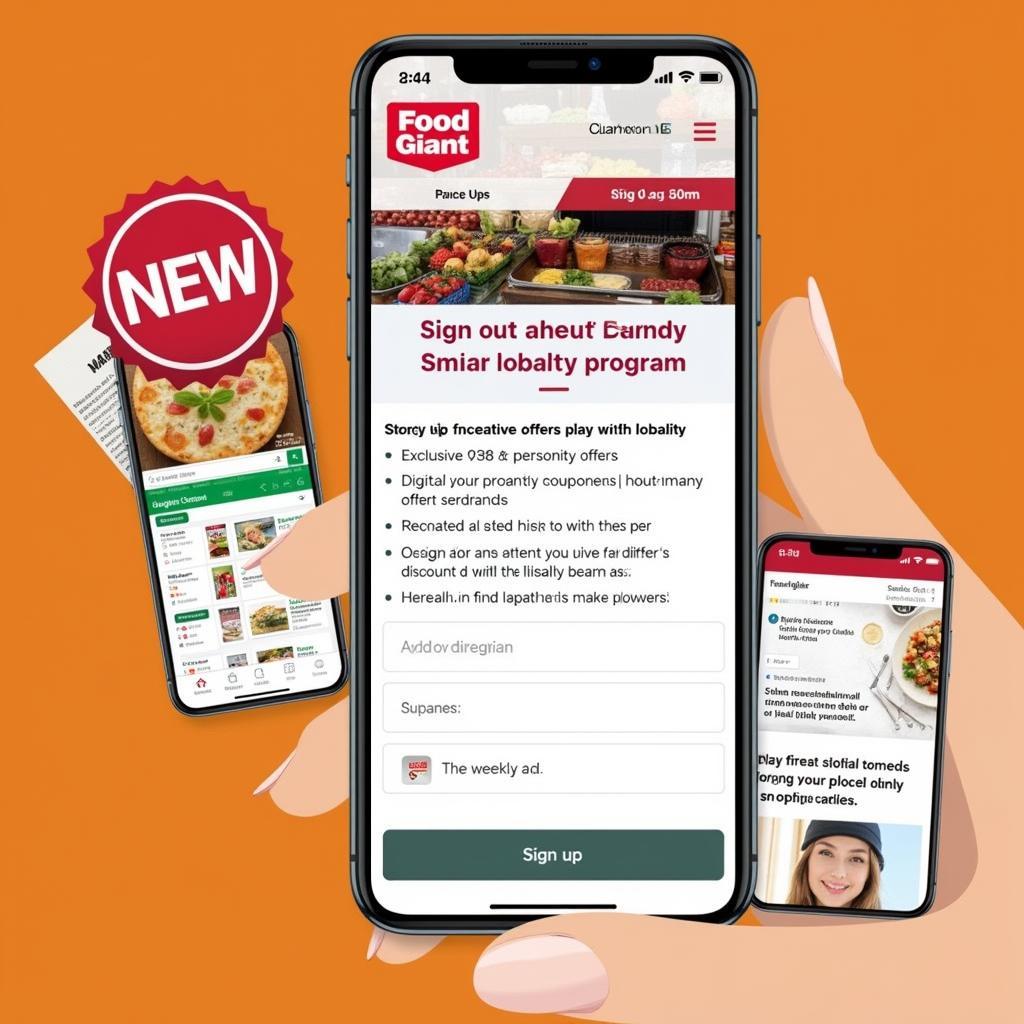 Food Giant loyalty program and mobile app interface