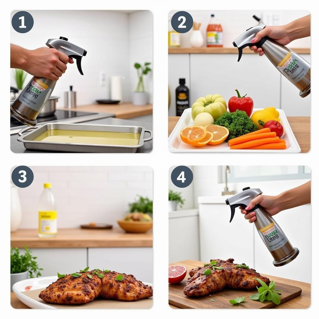 Various uses of a food grade pump sprayer in the kitchen.