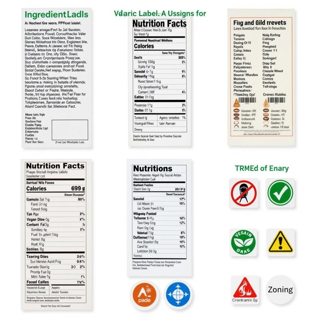 Examples of different food label stickers