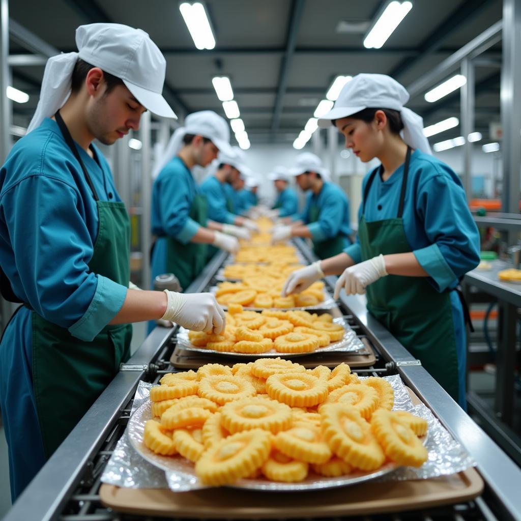 Food Manufacturing Production Line with Workers