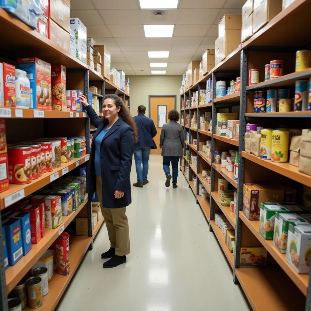 Volunteers helping individuals choose food items at a community food pantry