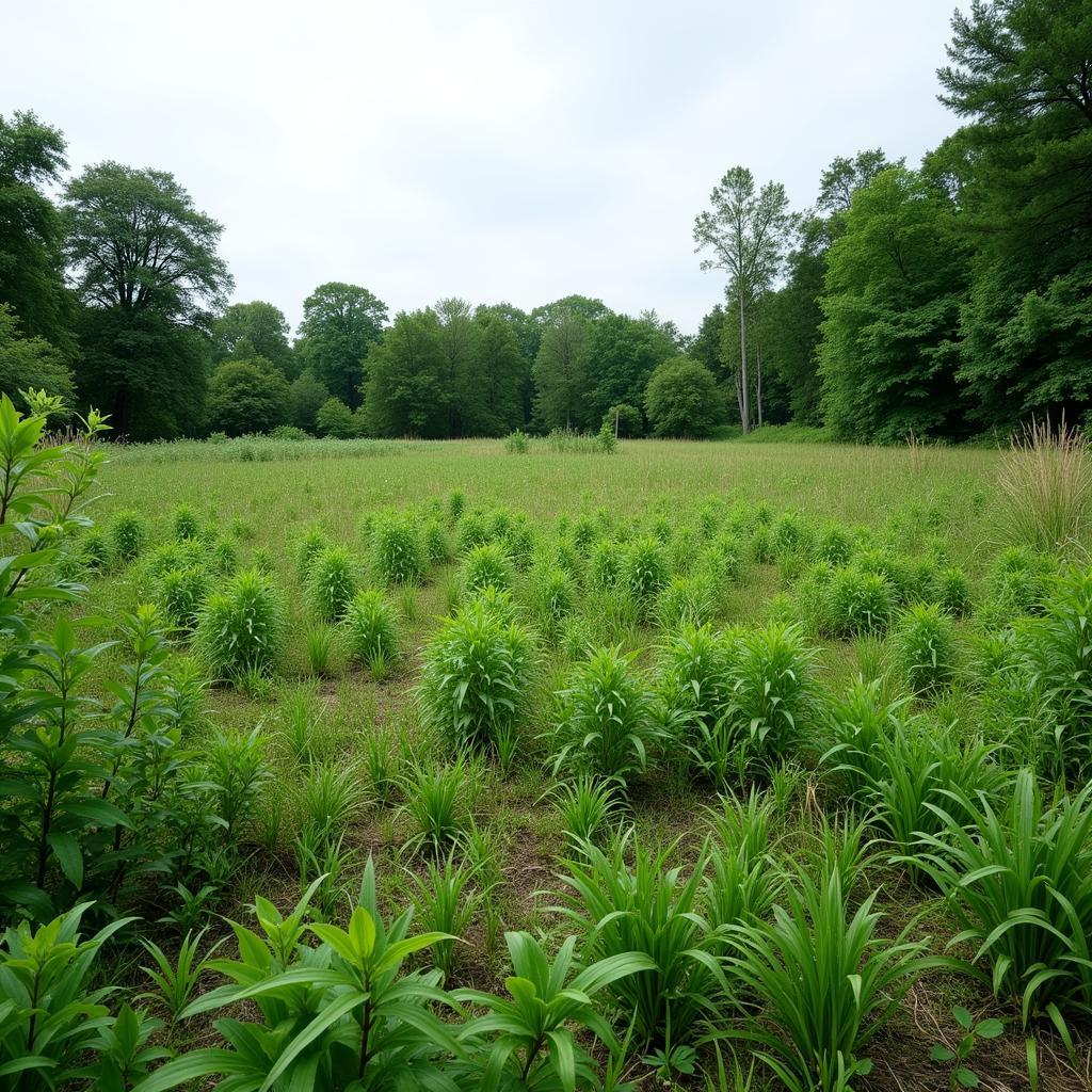 Food plot overgrown with weeds